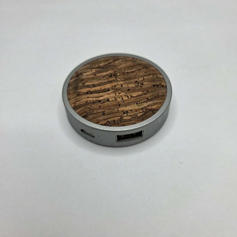 Spire Wireless Charger Model C2 Silver Cork Top USB Port Circular Charging Pad